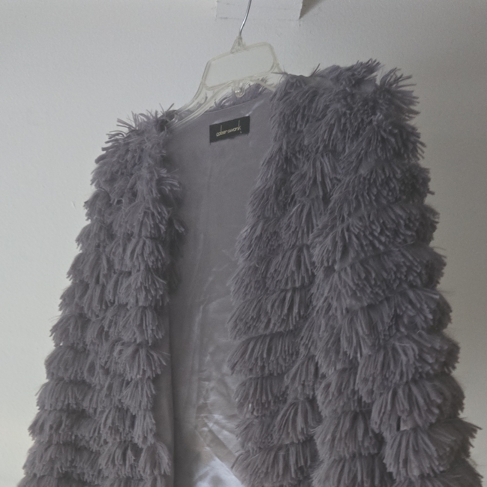 Chic Gray Faux Fur Jacket SKU062